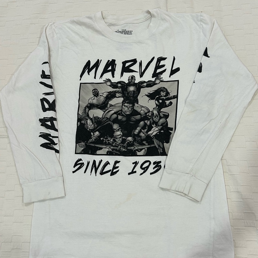 Marvel White Long Sleeve Shirt with Black Graphics